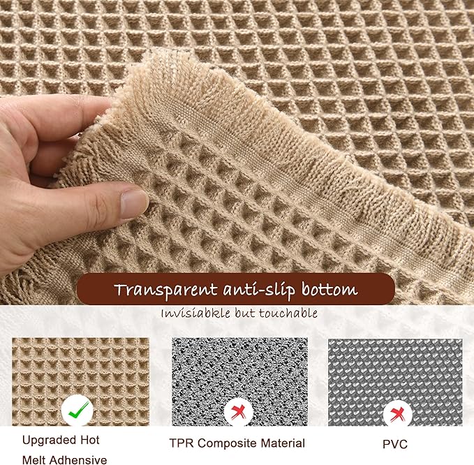 DWCN Brown Waffle Bathroom Mat, Boho Bath Rugs Super Absorbent Non Slip Bath Mats for Bathroom Floor, Ultra Soft Farmhouse Shower Mats for Tub and Shower, 16 x 24 Inch