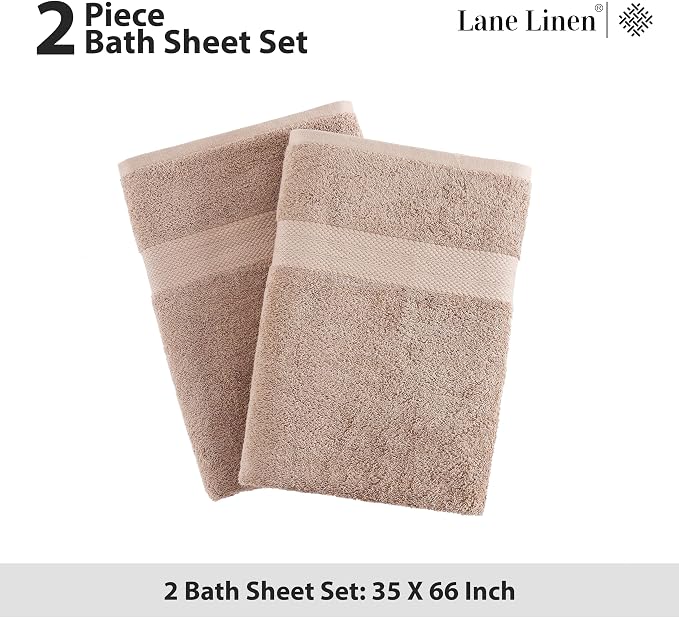 LANE LINEN 100% Natural Cotton Bath Sheets 2 Pack (35"x66") - Ring Spun Extra Large Bath Sheet - Quick Dry, Soft & Absorbent Oversized Shower Towels - Holds Well After Multiple Washes - Taupe