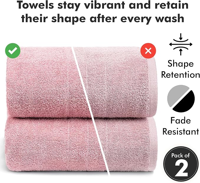 Bath Sheets – 550 GSM Extra Large Bathroom Sheet Set – Pack of 2 Jumbo Towels Baby Pink (71x35in) – 100% Ring Spun Cotton Soft Quick Dry Large Bath Towels for Adults Hotel Spa Bathroom Use