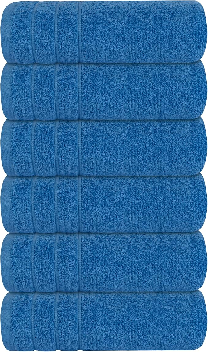 Tens Towels Pack of 6 Hand Towels, 100% Cotton, Lighter Weight, Quick to Dry, 16 x 28 Inches, Super Soft & Absorbent, Perfect for Bathroom & Kitchen, Blue