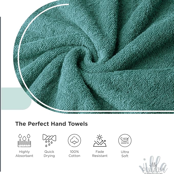 Cotton Washcloths Set of 6, 12x12 Inch, 100% Ring-Spun Combed Cotton, Soft Absorbent Quick-Dry Wash Cloths for Face and Body, Oeko-TEX Certified, Hotel & Spa Quality, Teal