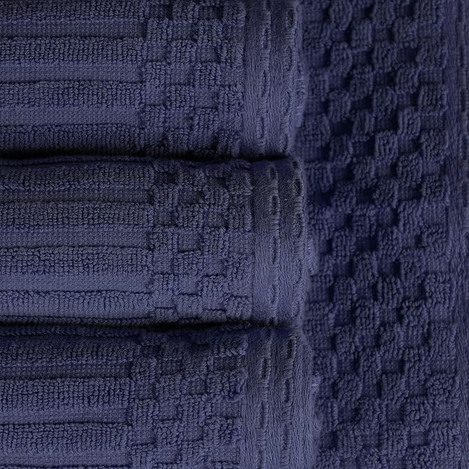 Superior Cotton 6-Piece Solid and Ribbed Towel Set, Face Towels 13” x 13”, Hand Towels 16” x 28”, Bath Towels 27” x 54”, Navy Blue by Superior