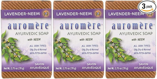 Auromere Ayurvedic Bar Soap, Lavender Neem - Eco Friendly, Handmade, Vegan, Cruelty Free, Natural, Non GMO (2.75 oz), 3 pack