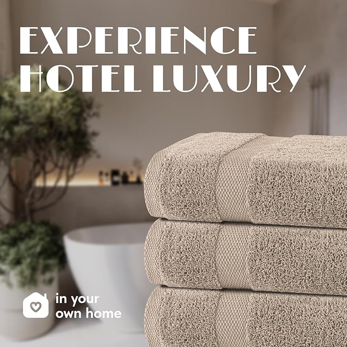 White Classic Wealuxe Taupe Bath Towels 27x54 Inch, Cotton Towel Set for Bathroom, Hotel, Gym, Spa, Soft Extra Absorbent Quick Dry 4 Pack