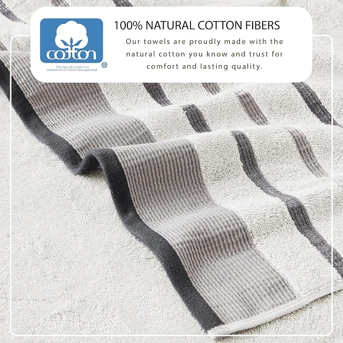Great Bay Home Decorative Bath Towel Set - Cotton 4 Pack 54x27 Bath Towel Set - Durable Towels for Bathroom Decor (Light Grey/Mid Grey/Dark Grey)