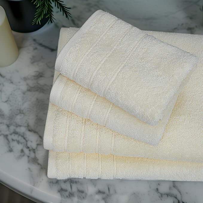 Tens Towels Pack of 8 Towels Set, 2 Extra Large Bath, 2 Hand, 4 Washcloths, 100% Cotton, Lighter Weight, Quicker to Dry, Super Absorbent, Perfect for Bathroom, Cream