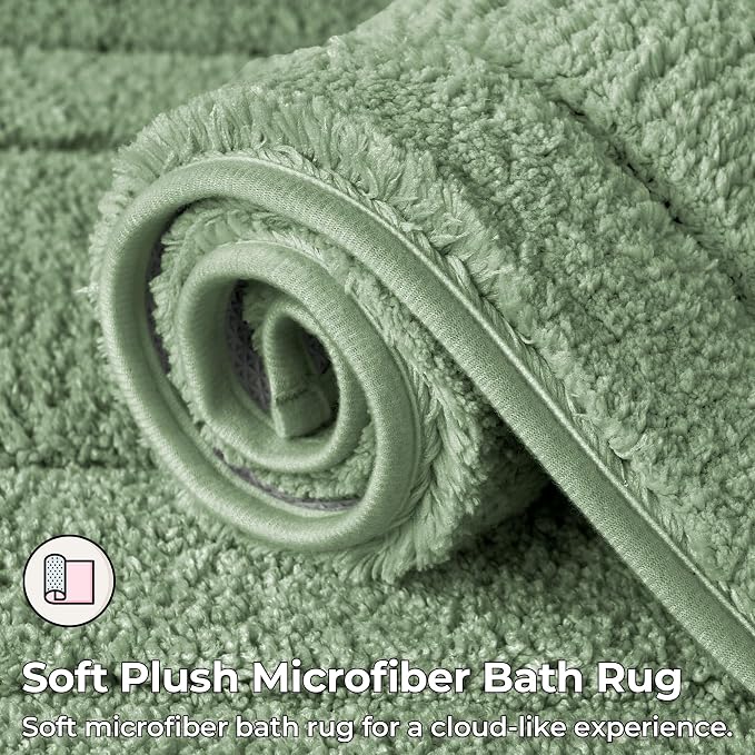 GRANNY SAYS Sage Green Bathroom Rugs Non Slip, 48" x 24", Small Bathroom Rugs Washable，Bath Rugs for Bath，Bath Mats for Bath Floor, Microfiber Bath Mat for Tub, Absorbent Shower Rug