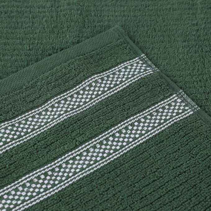 Superior Cotton 9-Piece Towel Set, Zero Twist, Ribbed Geometric, Bathroom Essentials, Shower, Spa, Luxury Plush Soft Absorbent Towels, Includes 3 Bath, 3 Hand, 3 Washcloth/Face Towels, Forest Green