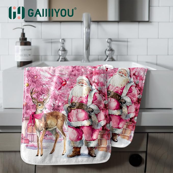 Pink Winter Trees Hand Towel Absorbent Coral Velvet Bathroom Kitchen Towel for Holiday Decoration