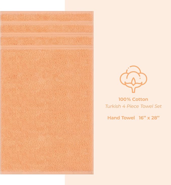 American Soft Linen 100% Cotton Luxury Turkish Towels, 4 PC Hand Towel Set | Soft Absorbent Quick Dry OEKO Tex Standard 100 Certificated Durable Machine Washable Breathable Premium Hotel Quality