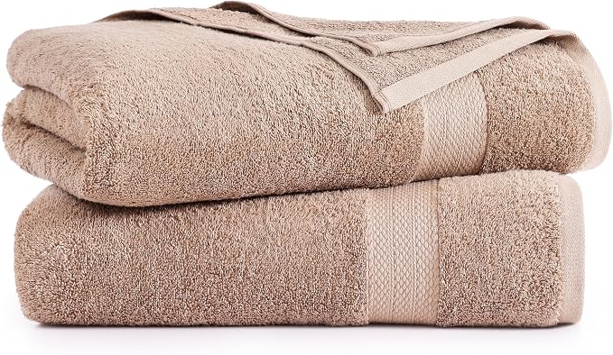 LANE LINEN 100% Natural Cotton Bath Sheets 2 Pack (35"x66") - Ring Spun Extra Large Bath Sheet - Quick Dry, Soft & Absorbent Oversized Shower Towels - Holds Well After Multiple Washes - Taupe