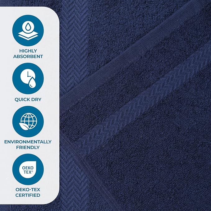 Superior 8-Piece Cotton Hand Towel Set, Small Towels for Fast Dry, Home Essentials, Bathroom Decor, Face, Body, Spa, Resort, Gym, Lightweight, Soft, House Accessories, Franklin Collection, Blue