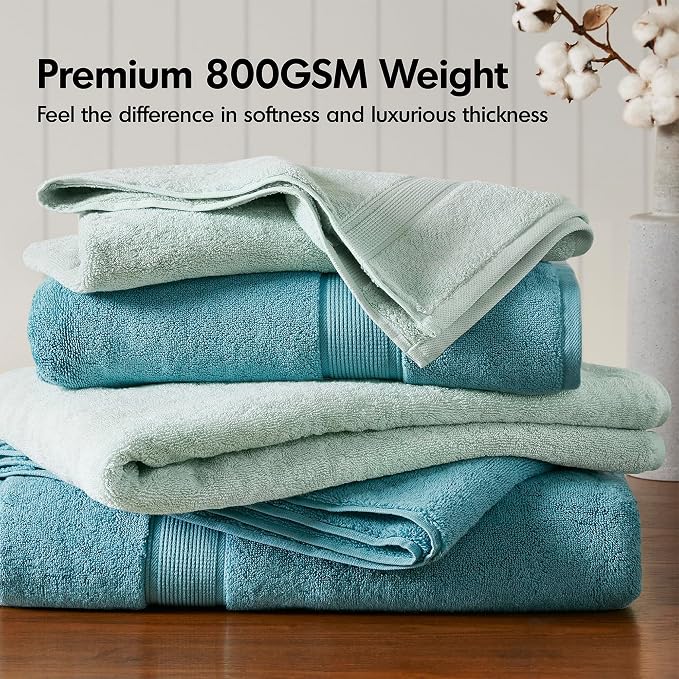 Madison Park 800GSM Bath Sheet Towel Oversized 34" x 68" 2 Pack 100% Cotton Bath Towel Set Highly Absorbent Hotel Spa Quality for Bathroom, Seafoam