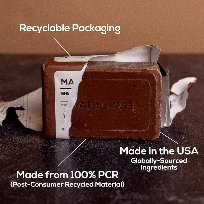 MARLOWE. Coffee Bar Soap, Exfoliating Body Scrub for Men, 7 oz (3 Bars) | Energizing Coffee Bar exfoliates and refreshes for smooth, clean, refreshed skin. Fresh Brewed scent.