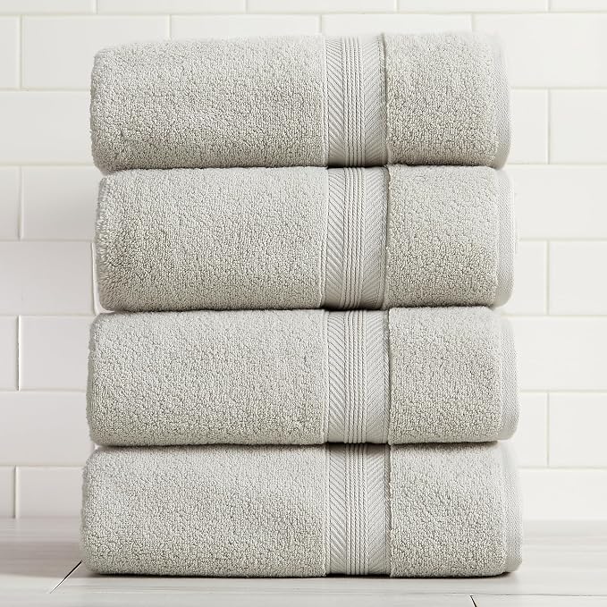 100% Cotton Bath Towels Set of 4 | Quick Dry Bath Towels | Grey Towels | Springtree Home 4 Pack Grey Bath Towels | Absorbent Quick-Dry Towels for Bathroom | Oeko-TEX® Standard 100 Cotton