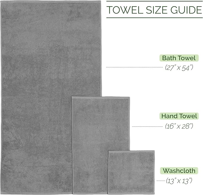 Elegant Comfort Luxury 6-Piece Towel Set, Premium Soft 100% Turkish Cotton, Three Line Popcorn Design 2 Bath Towels, 2 Hand Towels and 2 Washcloths Towel Set- Quick-Drying and Absorbent, Charcoal Gray