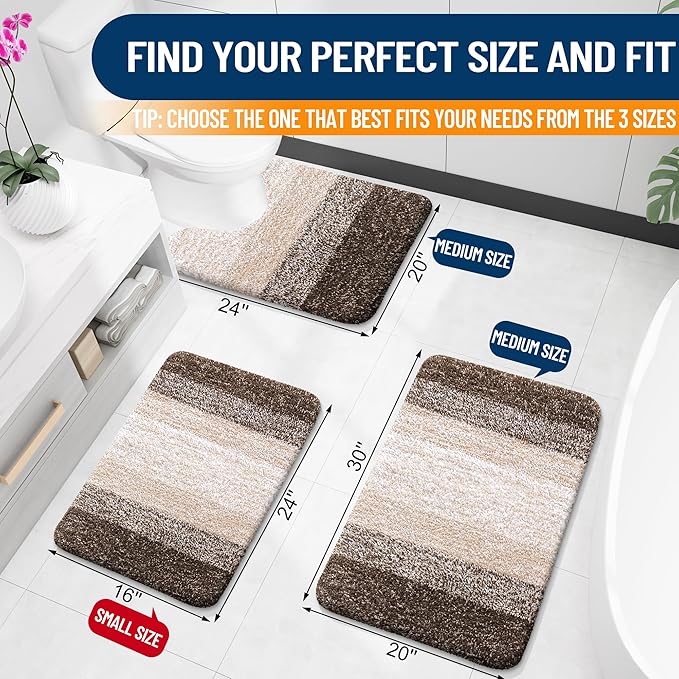 OLANLY Small Bathroom Rugs Mat 24x16, Extra Soft Absorbent Microfiber Bath Rugs, Rubber Backing, Quick Dry, Washable Bath Mats for Bathroom Floor, Tub and Shower, Home Decor Accessories, Light Brown