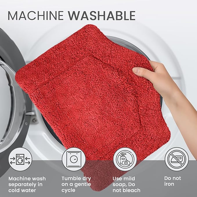 Home Weavers Allure Collection Cotton Toilet Tank Lid Rug for Bathroom, Soft Absorbent, Machine Washable Toilet Tank Top Rug, 10"x22" Red