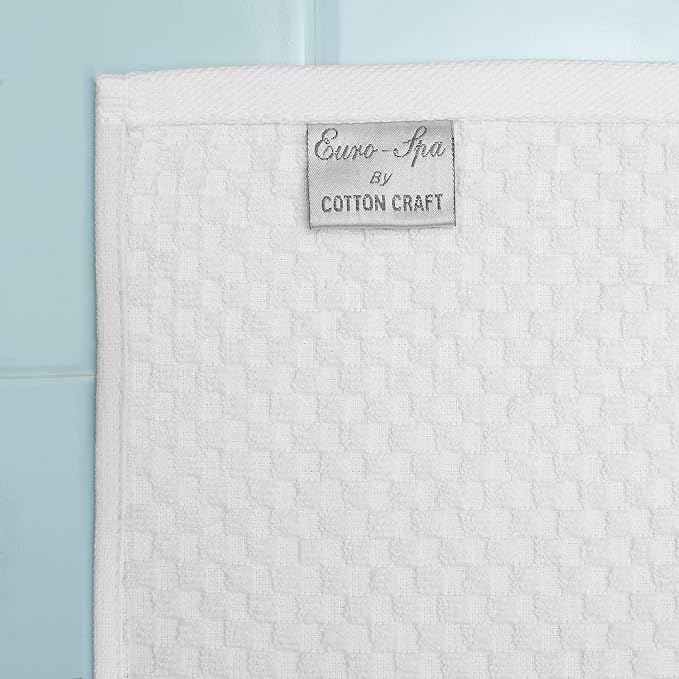 COTTON CRAFT Euro Spa Waffle Weave Bath Towels - Set of 4 White Towels | Pure 100% Ringspun Cotton Oversized Luxurious Towel Set - Soft Plush Super Absorbent Low Lint Quick Dry - 30 x 56 inches