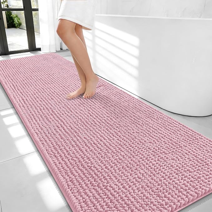 OLANLY Thick Bathroom Runner Rugs 70x24, Extra Soft Absorbent Chenille Bath Rugs, Rubber Backing, Machine Wash Dry, Long Bath Mats for Bathroom, Tub and Shower, Home Decor Accessories, Dusty Rose