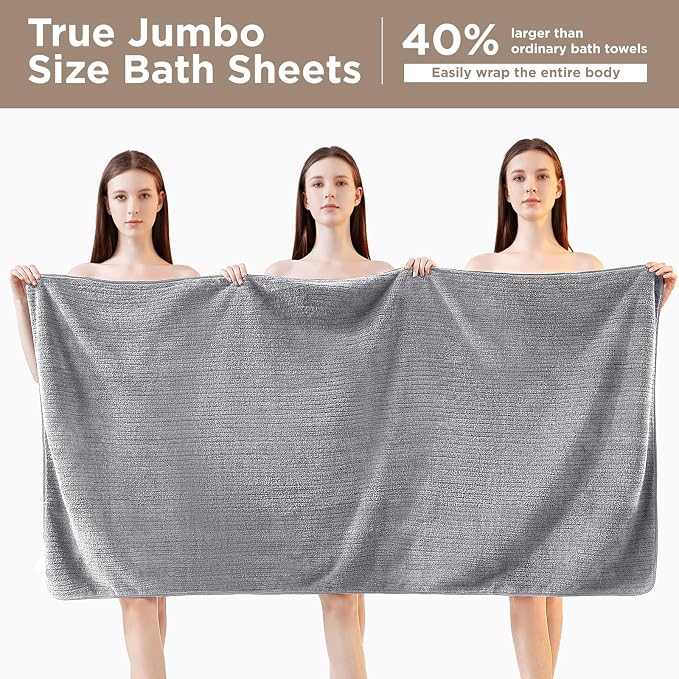 Oversized Bath Towels 8 Piece Towel Set, 2 Extra Large Bath Sheets, 2 Hand, 4 Washcloths, Luxury Soft Super Absorbent Thick Shower Towels for Bathroom, Spa & Hotel, Quick Dry, Grey
