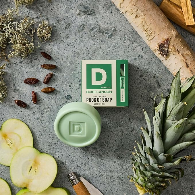 Duke Cannon Supply Co. High Country Men's Soap Puck - 5 oz - Forest Air + Birchwood Scent - Disc-Shaped, Triple-Milled Men's Bar Soap - Hydrating & Deep-Cleansing Bath Bar