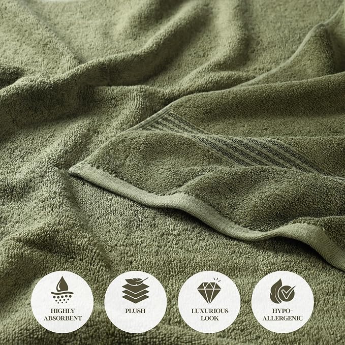 Superior Egyptian Cotton 8-Piece Towel Set, Assorted Towels, Home Bathroom, Master, Guest Bath, Decor Essentials, Includes 2 Bath, 2 Hand, 4 Face Towels/Washcloths, Quick Dry, Absorbent, Forest Green