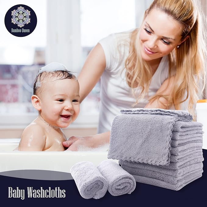16 Pack Baby Washcloths - Luxury Coral Fleece - Extra Absorbent and Soft Wash Clothes for Newborn, Infants and Toddlers - Suitable for Sensitive Skin and New Born - Baby Shower - Light Grey,10x10 Inch