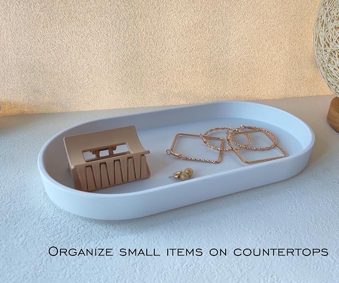 White Small Tray (10 inch), Oval Tray | Small Serving Tray for Countertop Organizer, Coffee Accessory , Soap, Perfume, Bathtub Bathroom Vanity Items