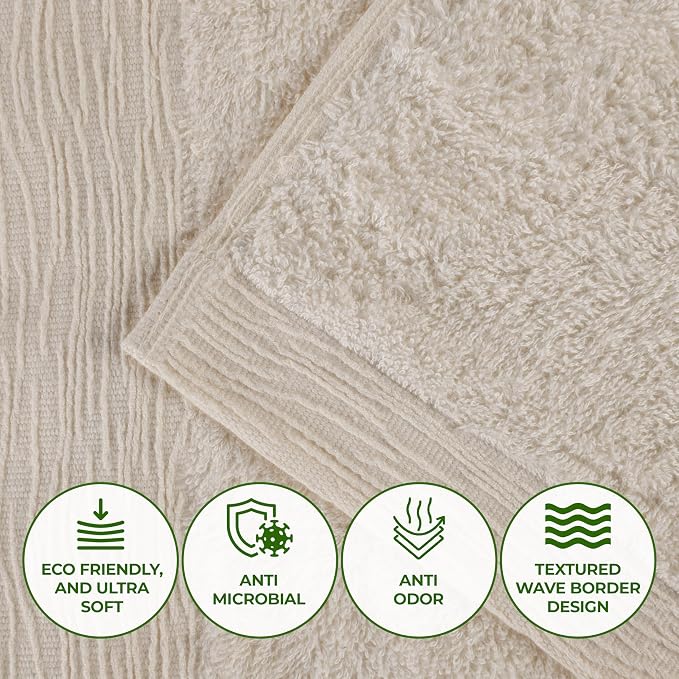 Superior Rayon from Bamboo Blend Bath Towel Set, Large Plush Absorbent Body Towels, Soft Luxury Quick Drying, Shower, Spa, Hotel, Pool, Guest Bathroom, Home Essentials, Set of 3, Ivory