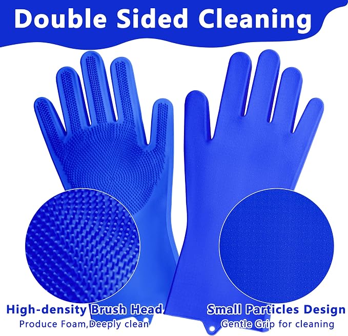 Pet Grooming Gloves—Dog Washing Gloves with High-Density Teeth, Dog Bath Scrubber with Enhanced Five Finger Design, Silicone Gloves for Dogs and Cats Bathing, Massage (Dark Blue)
