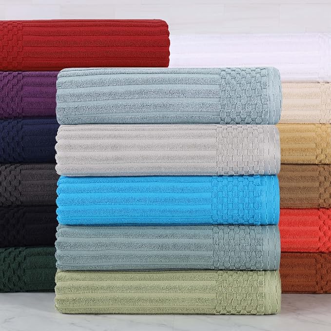Superior 4 Piece Cotton Bath Towel Set, Includes 4 Bath Towels, Daily Use for Bathroom, Guest Bath, Quick Dry, Spa, Resort Towels, Ribbed, Absorbent, Home Essentials, Soho Collection, Ivory