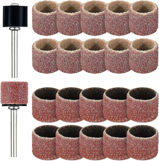 22-Piece Pet Nail Grinder Replacement Kit - 1/2 Inch 60 & 100 Grit Sanding Bands, Black Grinding Drums Compatible with Dog & Cat Claw Care, Nail Smoother Grooming Supplies