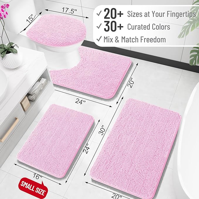 OLANLY Bathroom Rugs 30x18, Extra Soft Absorbent Chenille Bath Rugs, Rubber Backing Quick Dry, Machine Washable Bath Mats for Bathroom Floor, Tub and Shower, Home Decor Accessories, Pink