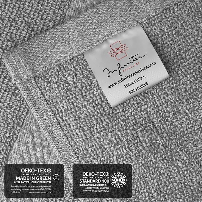 Infinitee Xclusives Luxury Wash Cloths for Showering [13x13] – 100% Cotton Washcloths [Pack of 12], Soft and Absorbent Face Towels for Bathroom Wash Clothes, Gym, and Spa (Charming Grey)