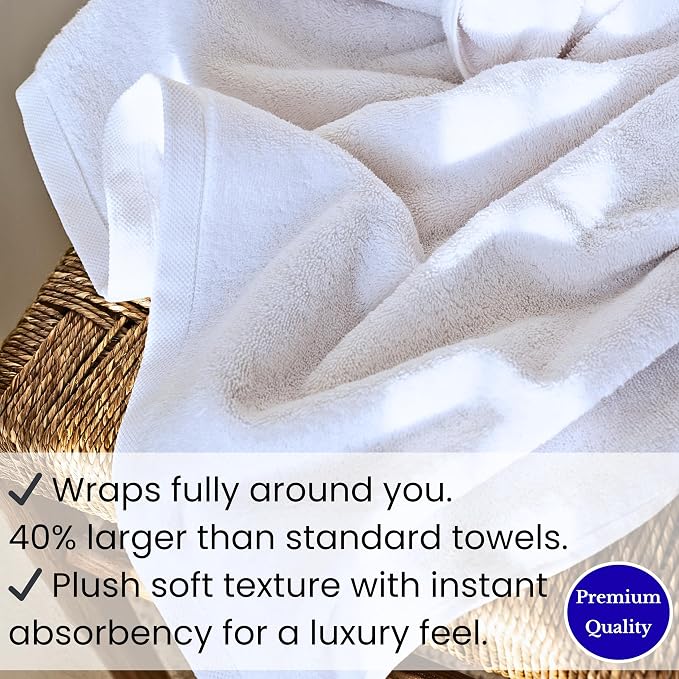 SALBAKOS Luxury 100% Turkish Cotton Bath Sheets 40x80 in Oversized Extra Large Bath Towels | Premium Hotel Quality Thick Soft Absorbent Turkish Towel for Spa Beach (Pack of 1, White, Jumbo Bath Sheet)