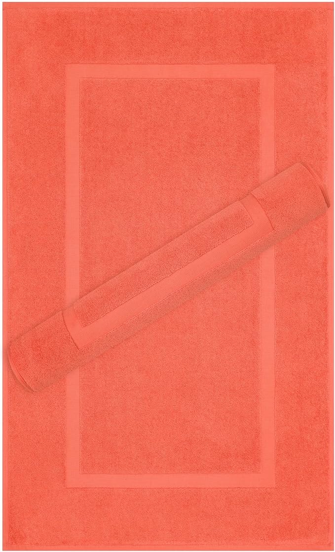 Cotton Paradise 100% Cotton Turkish Bathmat Set, Soft Absorbent Quick Dry, 2 Piece 20x34 Bathmat Floor Set, Coral