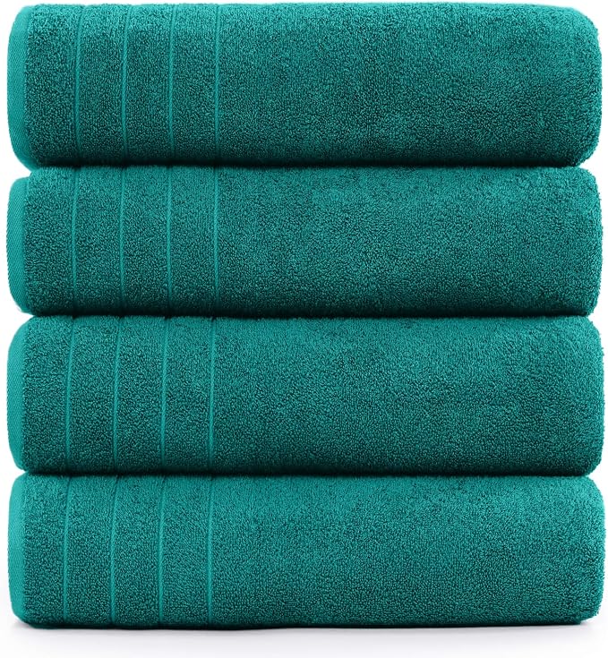 DAN RIVER Extra Large Bath Towels Set of 4, 30 x 60 Inches - 100% Cotton Larger & Lighter Weight Towels for Bathroom - Quicker to Dry, Super Soft & Highly Absorbent Towels for Home, Teal