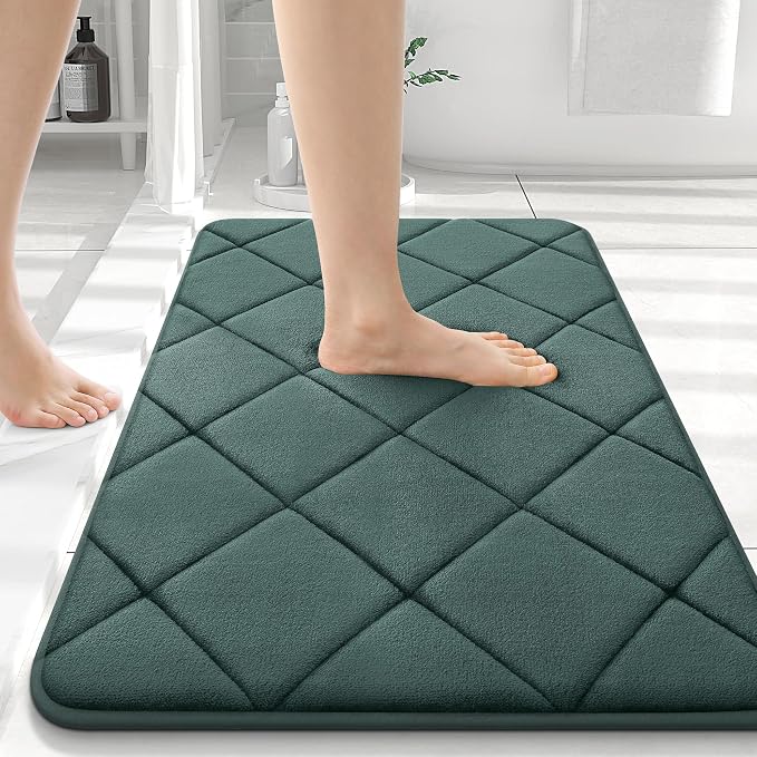OLANLY Memory Foam Bath Mat 36x24, Ultra Soft and Absorbent Bathroom Rugs, Machine Washable, Comfortable Bath Carpet for Bathroom Floor, Tub and Shower, Blackish Green