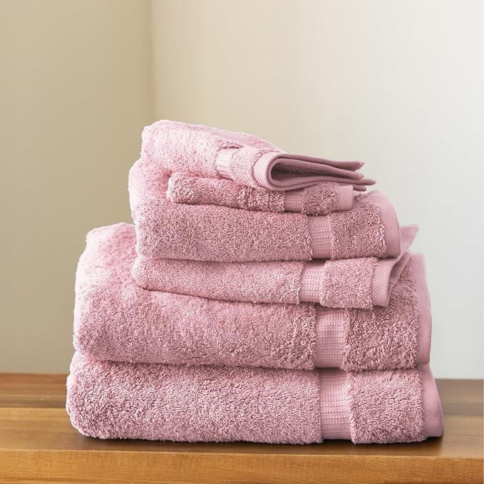 SALBAKOS 100% Turkish Cotton 6-Piece Towel Set | Heirloom Quality Hotel & Spa Collection | Ultra Soft, Super Absorbent 2 Washcloth, 2 Hand, 2 Bath Towel Sets | Made in Turkey (Rose, 6 Piece Towel Set)
