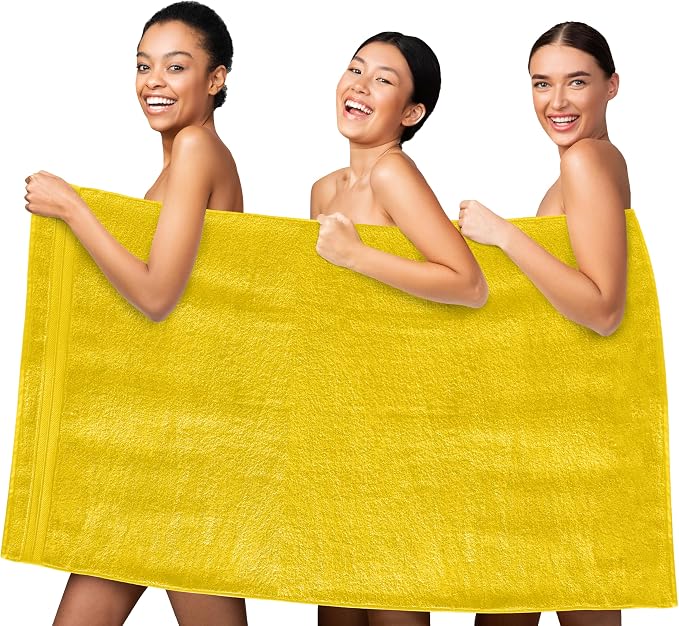 Elegant Comfort Three Line Popcorn Towel Set for Bathroom 35 x 70 inches, Premium Hotel Quality 1-Pack Jumbo Towels, 100% Turkish Cotton, Soft and Durable, Quick Dry and Highly Absorbent, Yellow