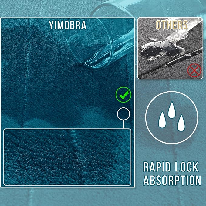Yimobra Memory Foam Bathroom Rugs Sets 2 Piece - Super Soft Absorbent Quick Dry Bath Mat Set, Machine Washable Non Slip Floor Carpet for Tub Shower & Single Sink (17x24 & 31.5x20 Inch, Peacock Blue)