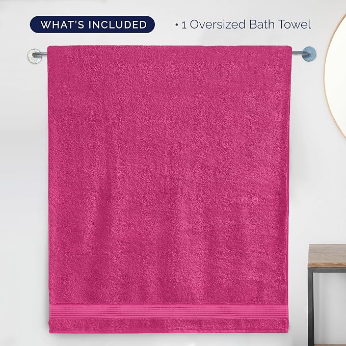 Elegant Comfort Premium Super Soft Highly Absorbent 1 Piece Oversized Bath Sheet - 40" x 80" inch, Luxurious Hotel Spa Quality 100% Turkish Cotton Extra Large Bath Towels for Adults, Hot Pink