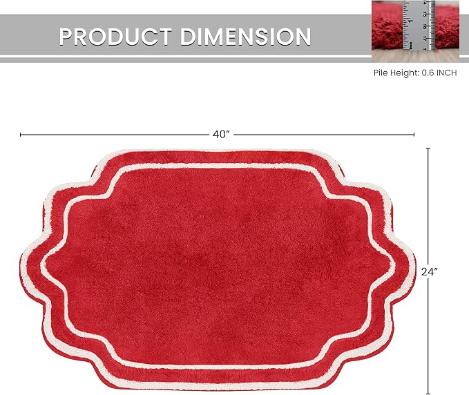 Home Weavers Allure Collection 100% Cotton Bath Rug, Soft & Absorbent Large Bathroom Mat, Spray Latex Backing, Quick Dry, Machine Washable Bath Rug for Floor, Tub & Shower, 24"x40", Red