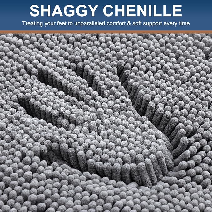 Smiry Luxury Chenille Round 24x24, Extra Soft and Absorbent Shaggy Bathroom Mat Rugs, Machine Washable, Non-Slip Plush Carpet for Tub, Shower, and Bath Room, Grey