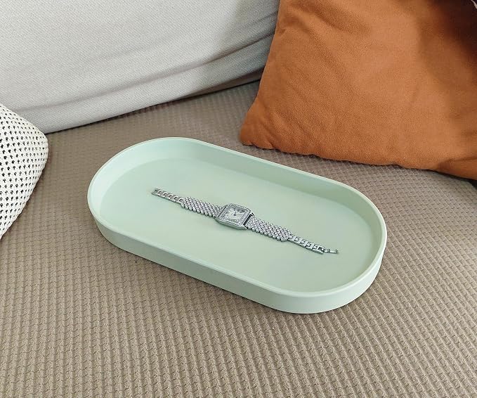 Green Small Oval Tray (11.8 inch), 3 Pack, Countertop Organizer | for Kitchen Counter, Bathtub Bathroom Vanity Items, Coffee Accessory, Bar, Serving Seasoning, Salt and Pepper, Soap.