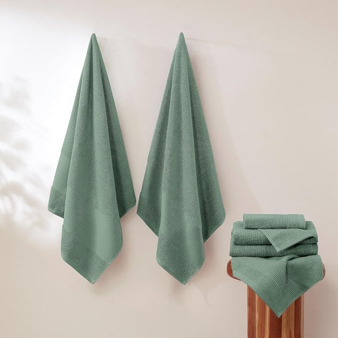 Modern Threads Air Cloud 18-Piece Towel Set - 100% Zero-Twist Cotton, 500 GSM, Quick Dry & Plush, Eucalyptus