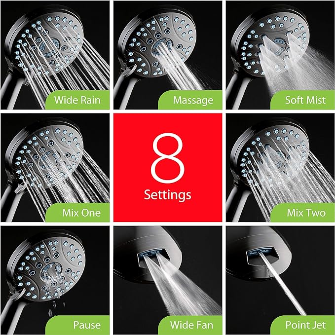 Hotel Spa AquaCare As-Seen-On-TV High Pressure Handheld & Rain 50-mode 3-way Shower Head Combo with Anti-clog Jets, 2-mode Tub & Pet Power Wash, Extra Wall Bracket, 6 ft. Hose, Oil Rubbed Bronze