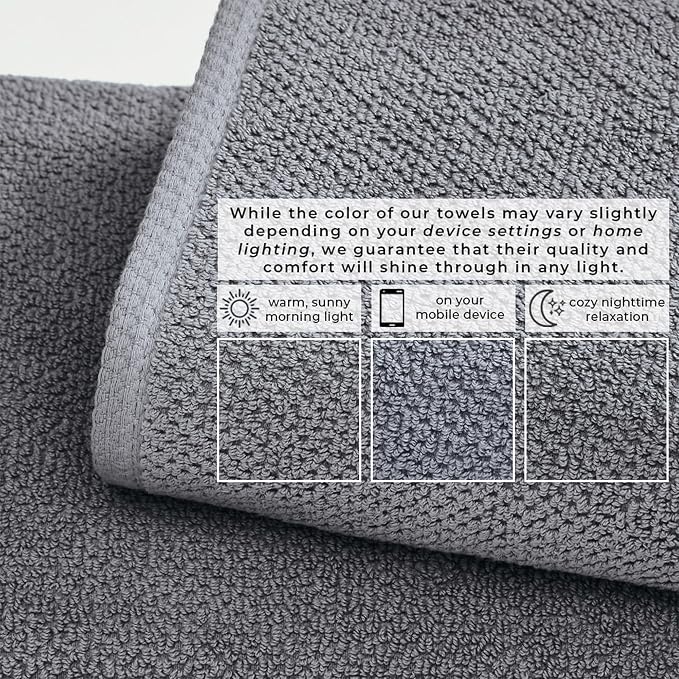 Great Bay Home 100% Cotton 12-Pack 13x13 Wash Cloth - Absorbent, Quick-Drying, Durable Face Towels for Bathroom Decor - Low-Twist, Two-Ply Fibers (Chambray Blue)