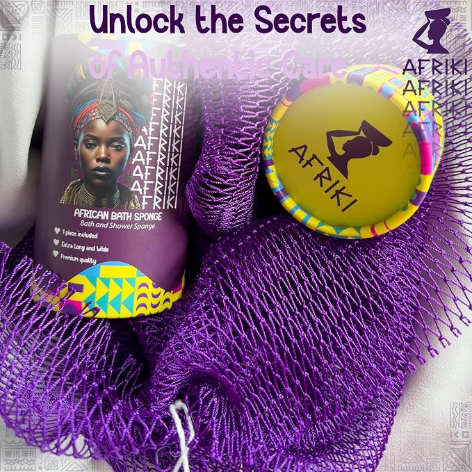 African Net Sponge, Premium Authentic Exfoliating Body Scrubber, Extra Long Stretch Bath Sponge for Shower, Deep Exfoliating Washcloth for Smooth Skin, 1 Pack (Dark Purple)